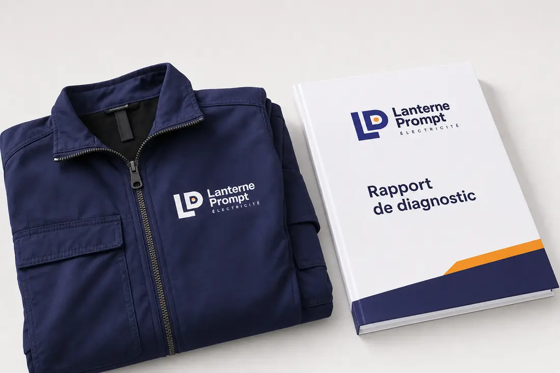 Veste de travail et rapport de diagnostic Lanterne Prompt Électricité